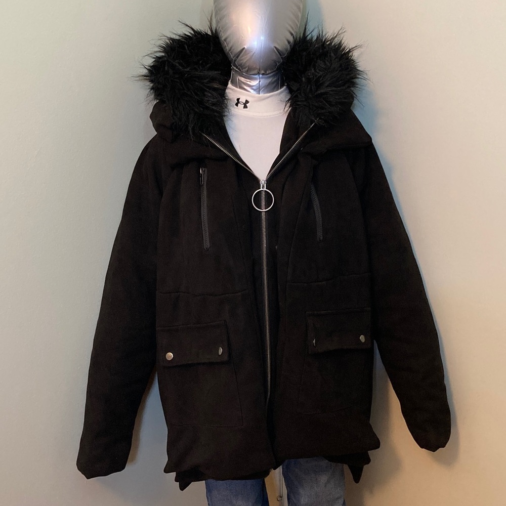 Black Faux Fur Hood Parka - Women